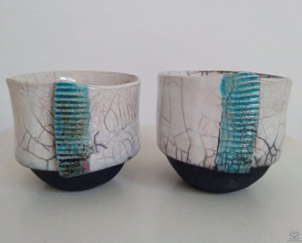 2 tasses céramique raku création Sandrine Suères